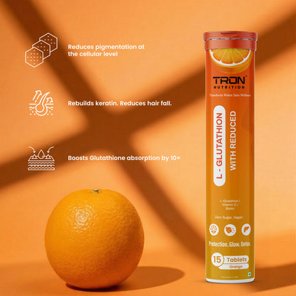 Tron L-Glutathione Effervescent | Skin Glow | Hair Support | Zero Sugar | Orange