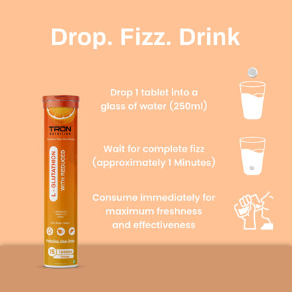 Tron L-Glutathione Effervescent | Skin Glow | Hair Support | Zero Sugar | Orange