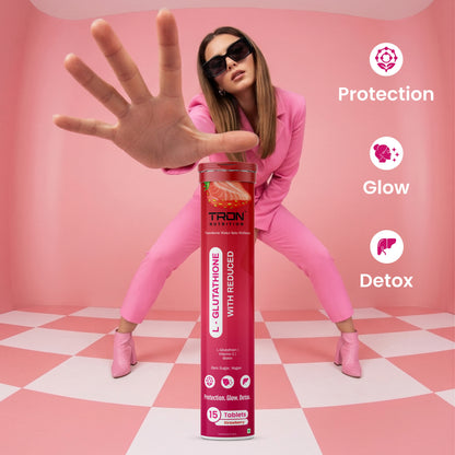 Tron L-Glutathione Effervescent | Skin Glow | Hair Support | Zero Sugar | Strawberry