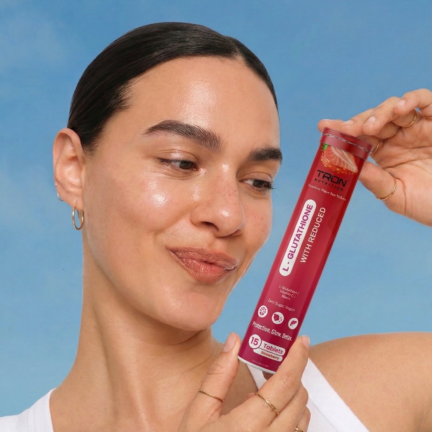 Tron L-Glutathione Effervescent | Skin Glow | Hair Support | Zero Sugar | Strawberry
