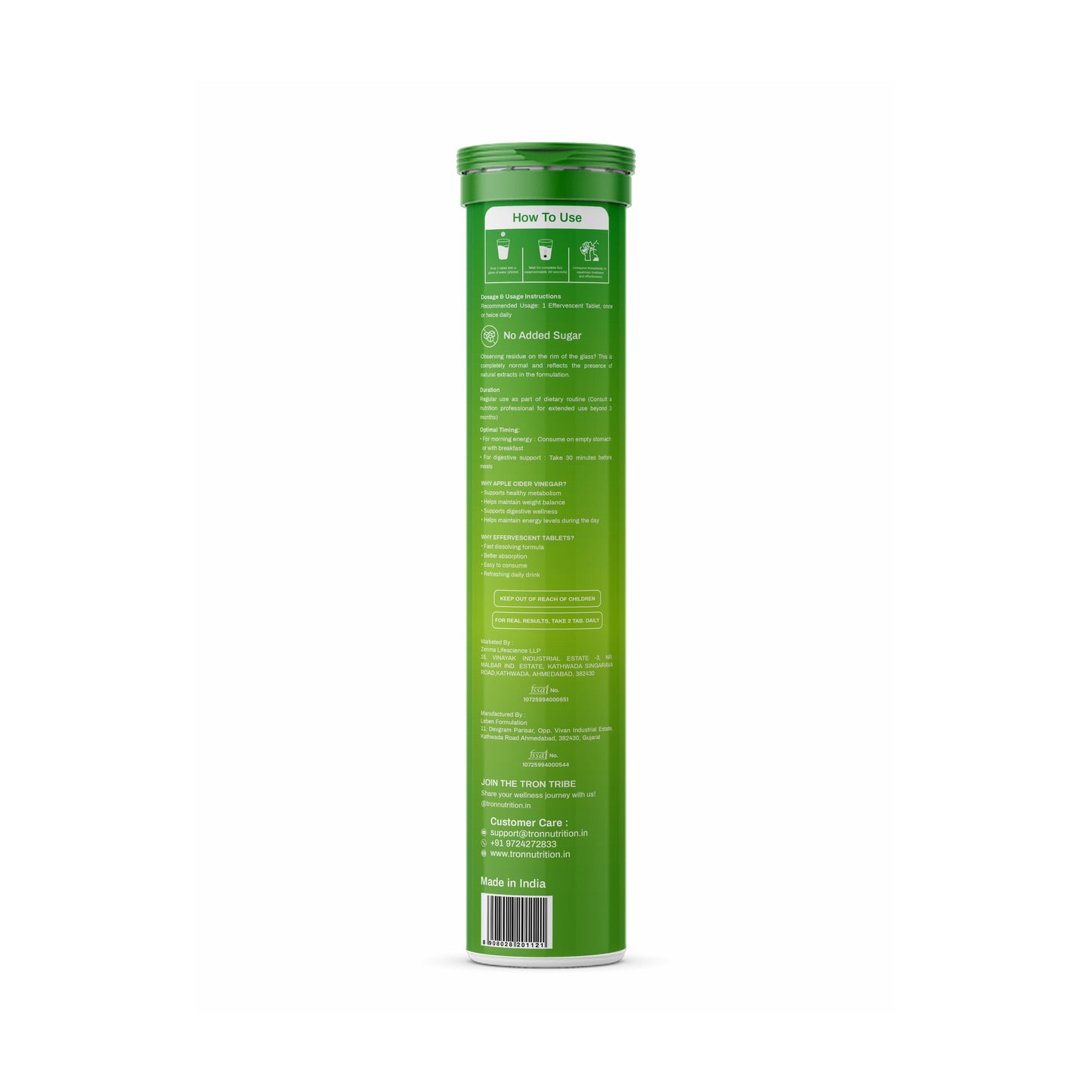 Tron ACV Effervescent with Mother | Gut Detox | Metabolism Support | Zero Sugar | Green Apple