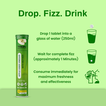 Tron ACV Effervescent with Mother | Gut Detox | Metabolism Support | Zero Sugar | Green Apple