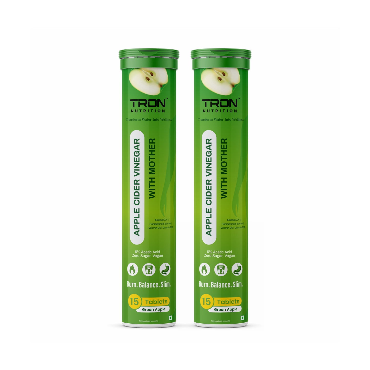 Tron ACV Effervescent with Mother | Gut Detox | Metabolism Support | Zero Sugar | Green Apple