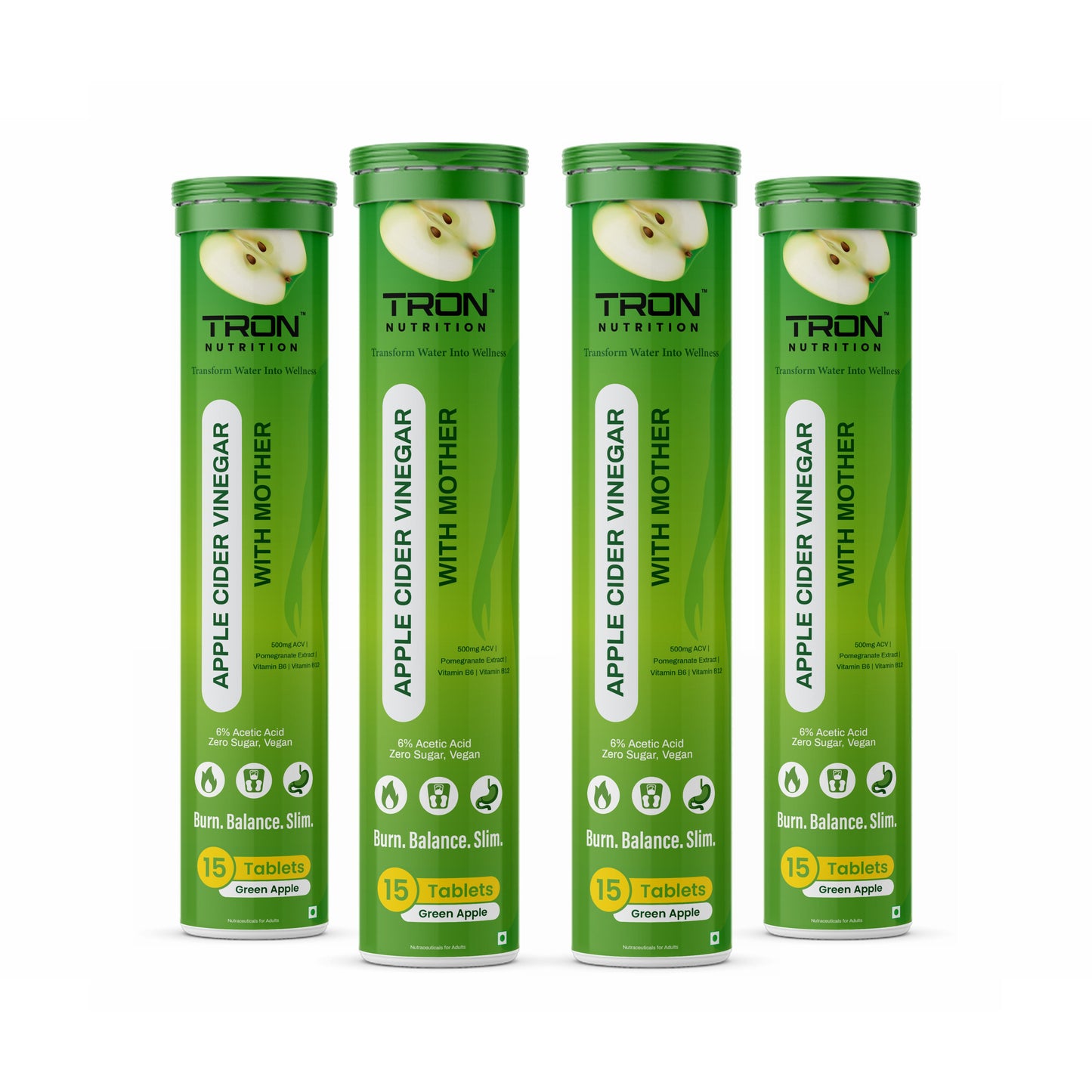 Tron ACV Effervescent with Mother | Gut Detox | Metabolism Support | Zero Sugar | Green Apple