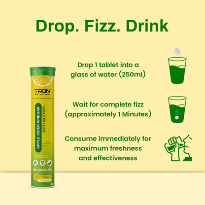 Tron ACV Effervescent | Weight Management | Gut Detox | Metabolism Support | Zero Sugar | Green Apple