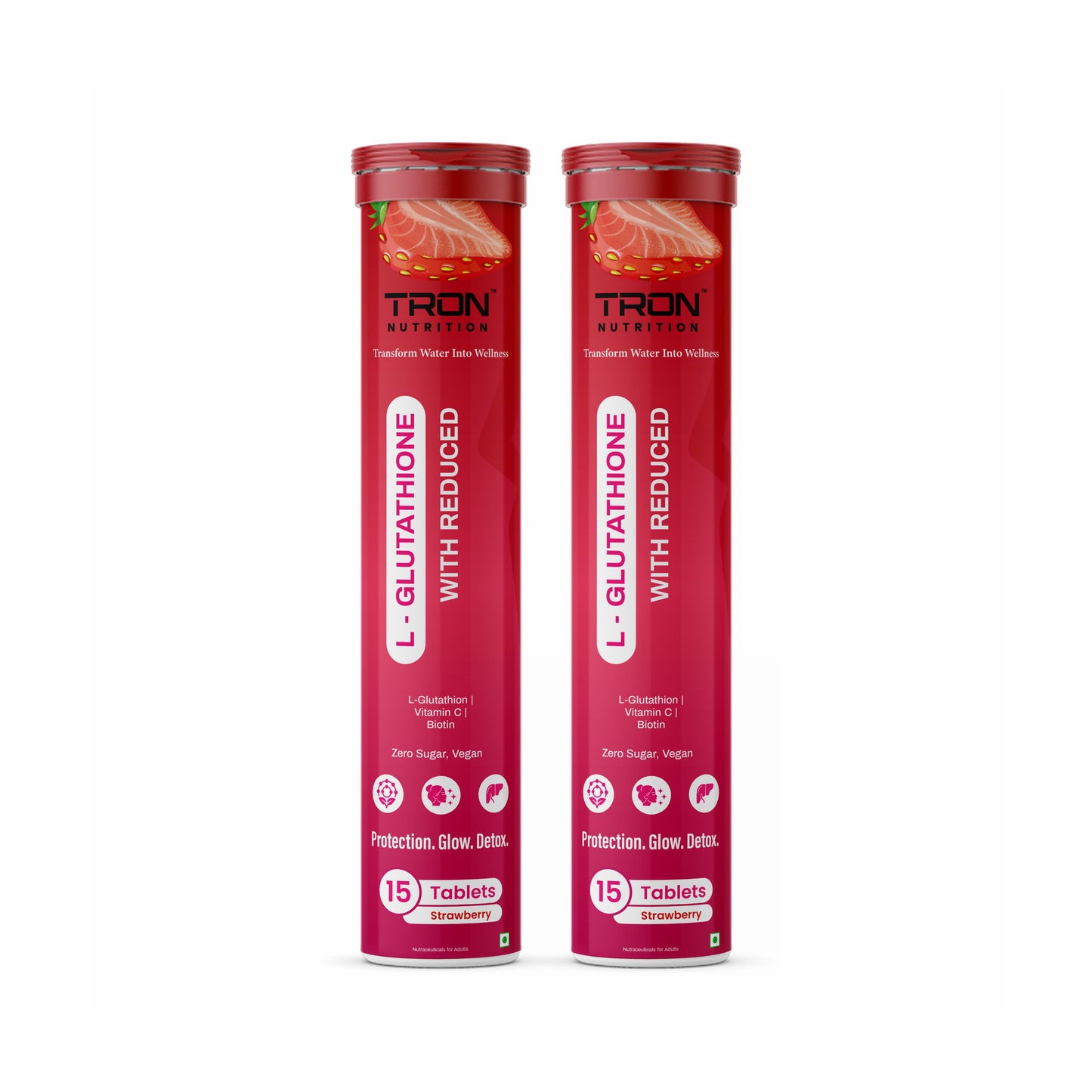 Tron L-Glutathione Effervescent | Skin Glow | Hair Support | Zero Sugar | Strawberry