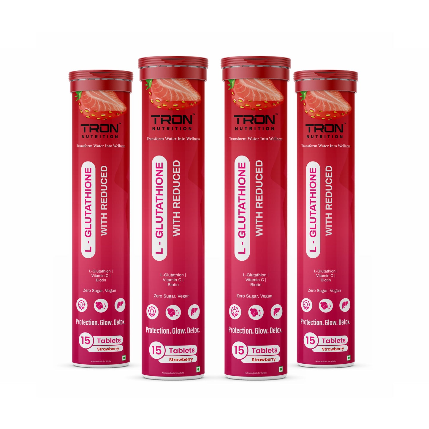 Tron L-Glutathione Effervescent | Skin Glow | Hair Support | Zero Sugar | Strawberry